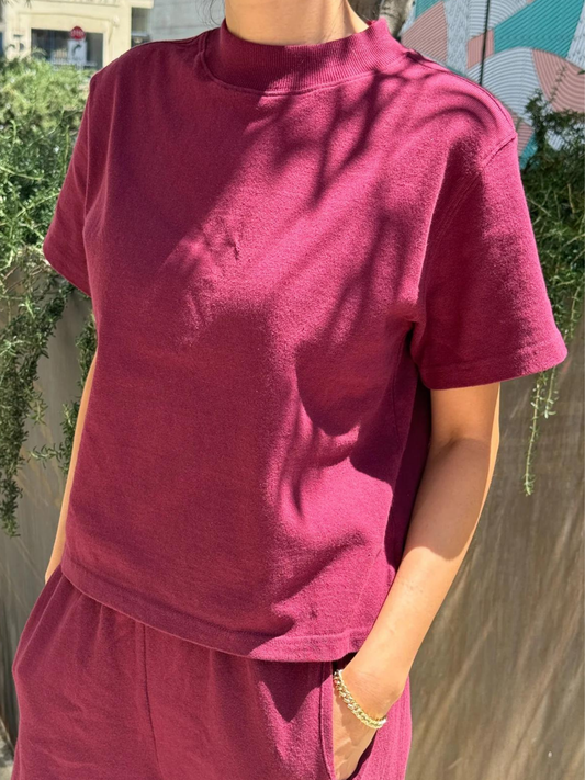 Sunset Mock Neck Tee | Cabernet