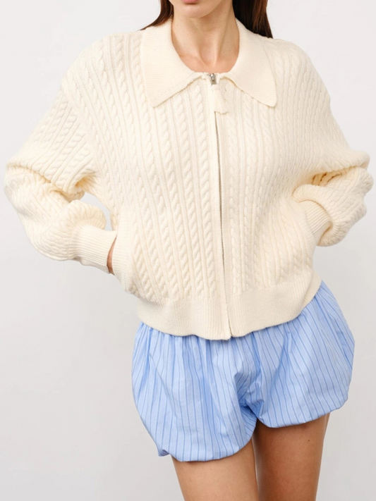 Joelle Cable Knit Zip Up Sweater