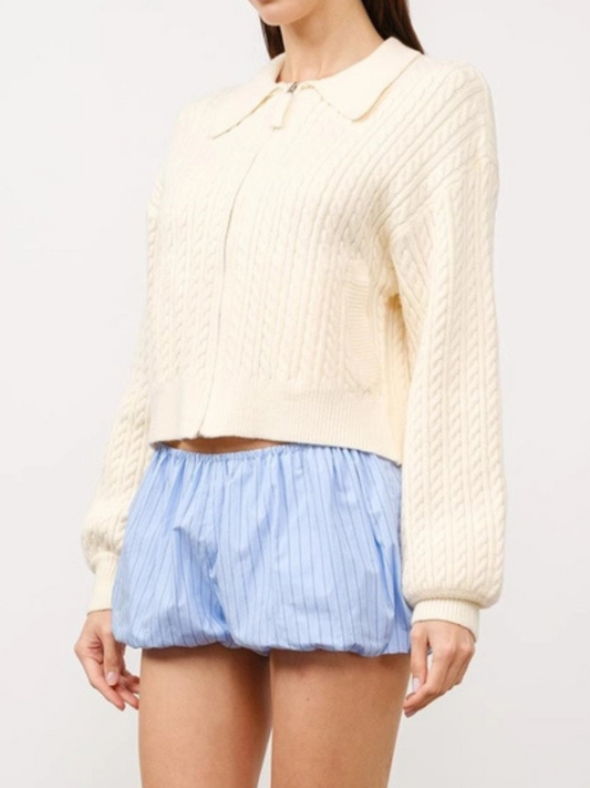 Joelle Cable Knit Zip Up Sweater