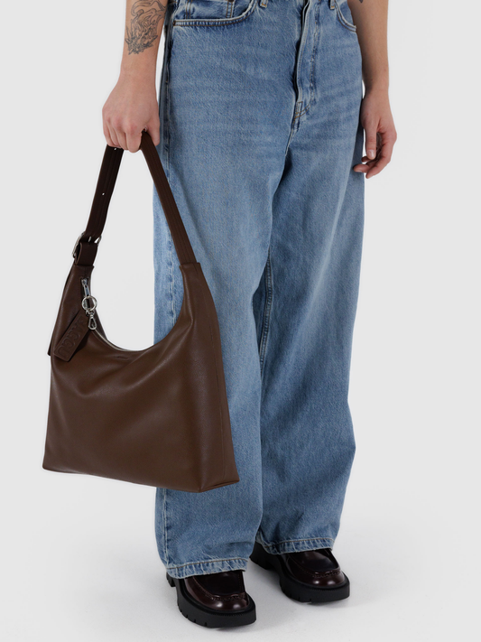 Recycled Leather Shoulder Bag | Brown