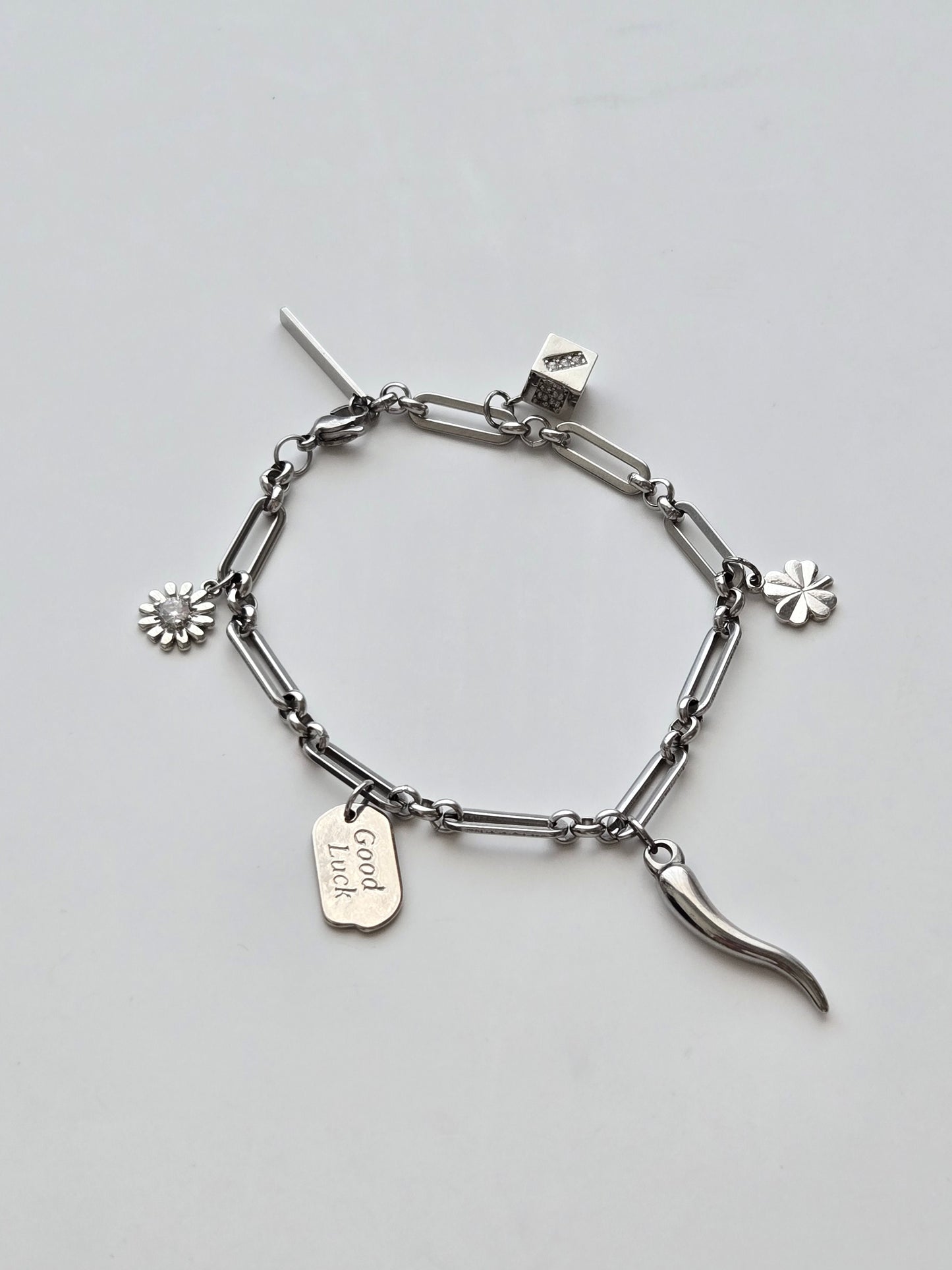 028 | silver 'lucky girl' charm bracelet